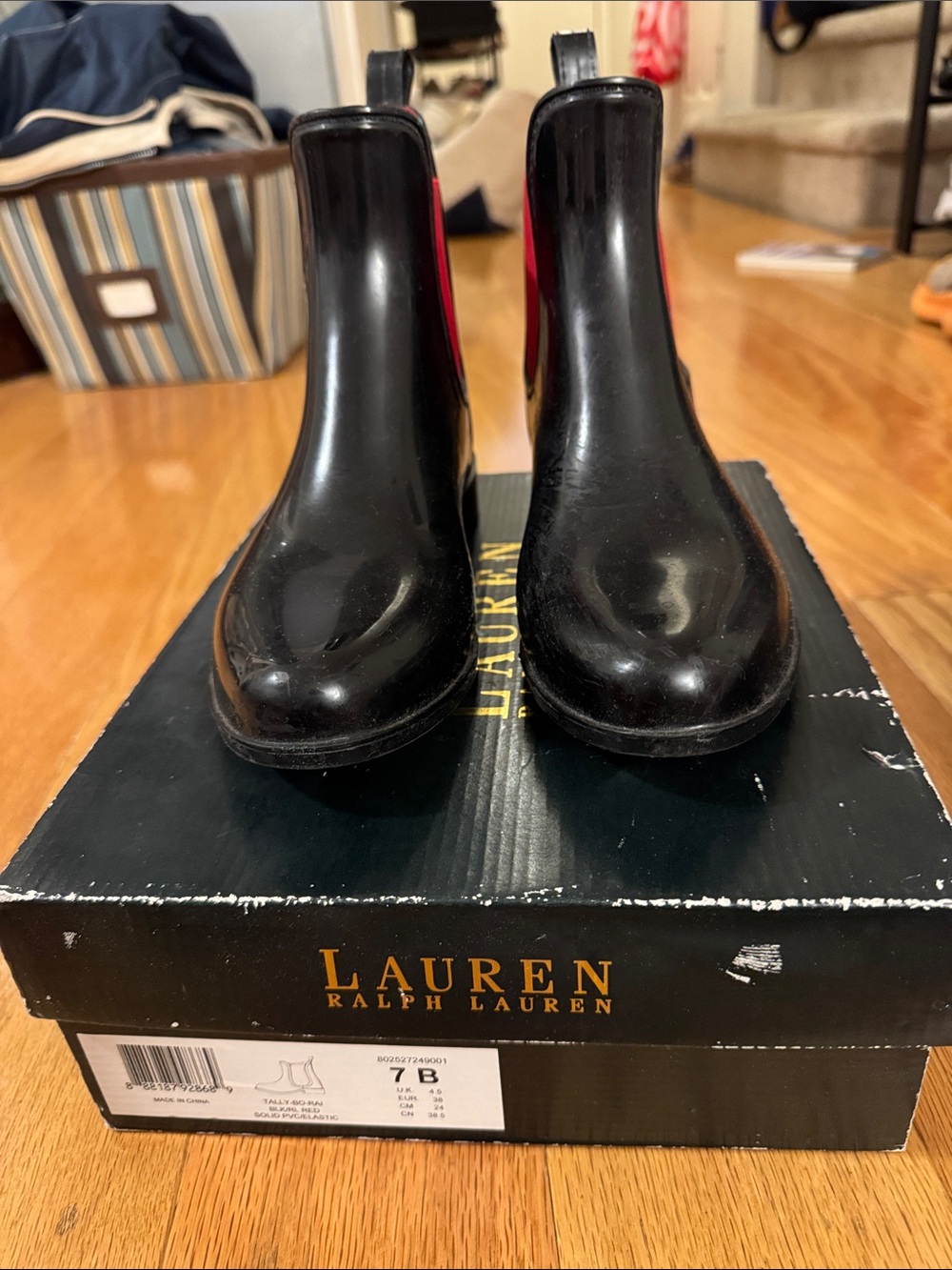 Lauren Ralph Lauren Black Glossy Rain Chelsea Booties